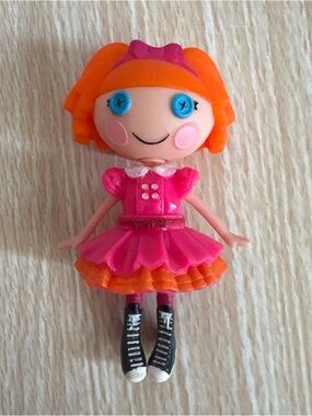 Pink and Orange Doll Figurine Kids Toy - Cute Button-Eye Dress